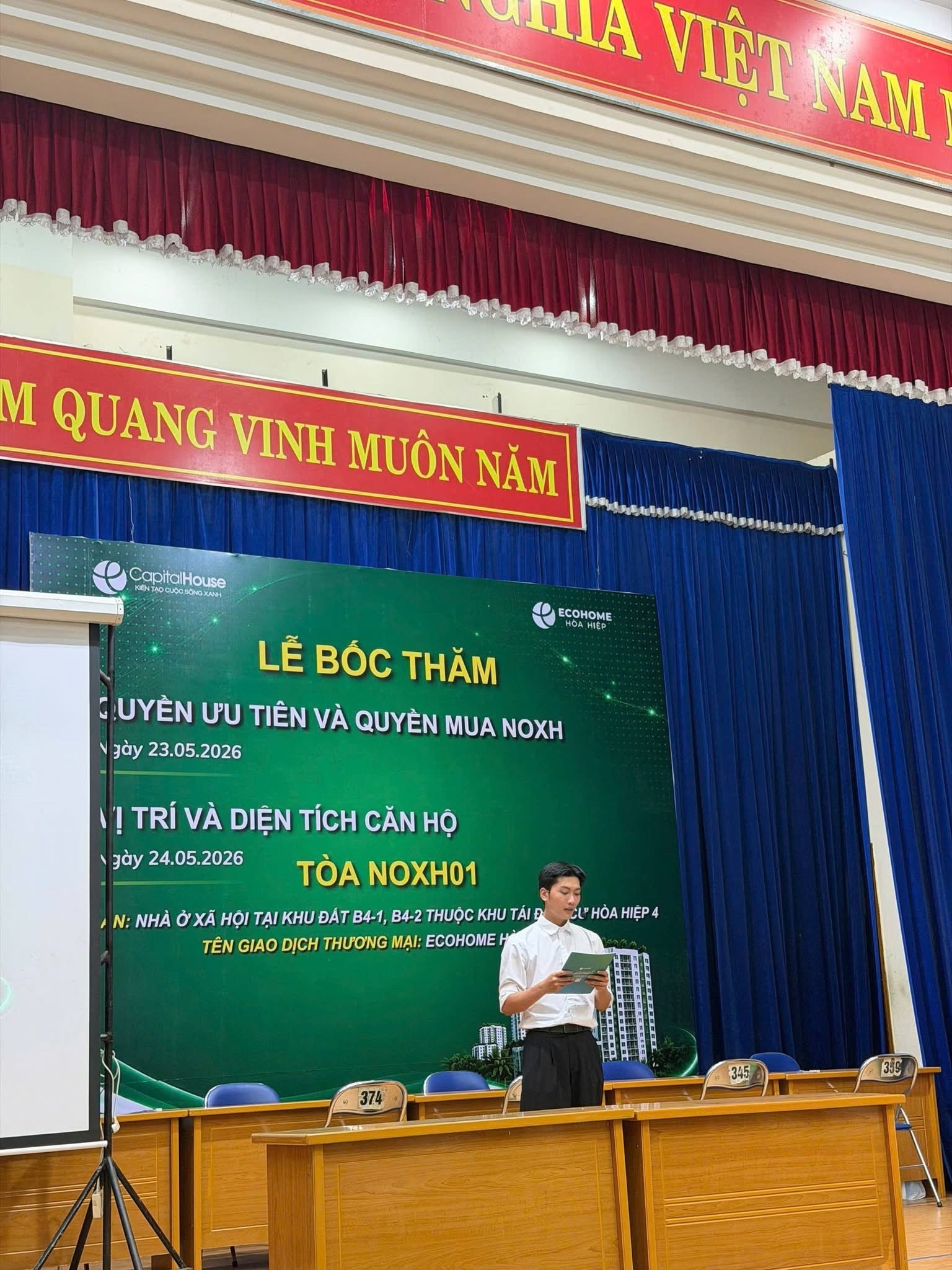 Lời cảm ơn Quý Khách hàng tham dự Lễ bốc thăm quyển ưu tiên, quyền mua ; Vị trí & diện tích căn hộ căn hộ Toà  NOXH01 dự án Ecohome Hòa Hiệp