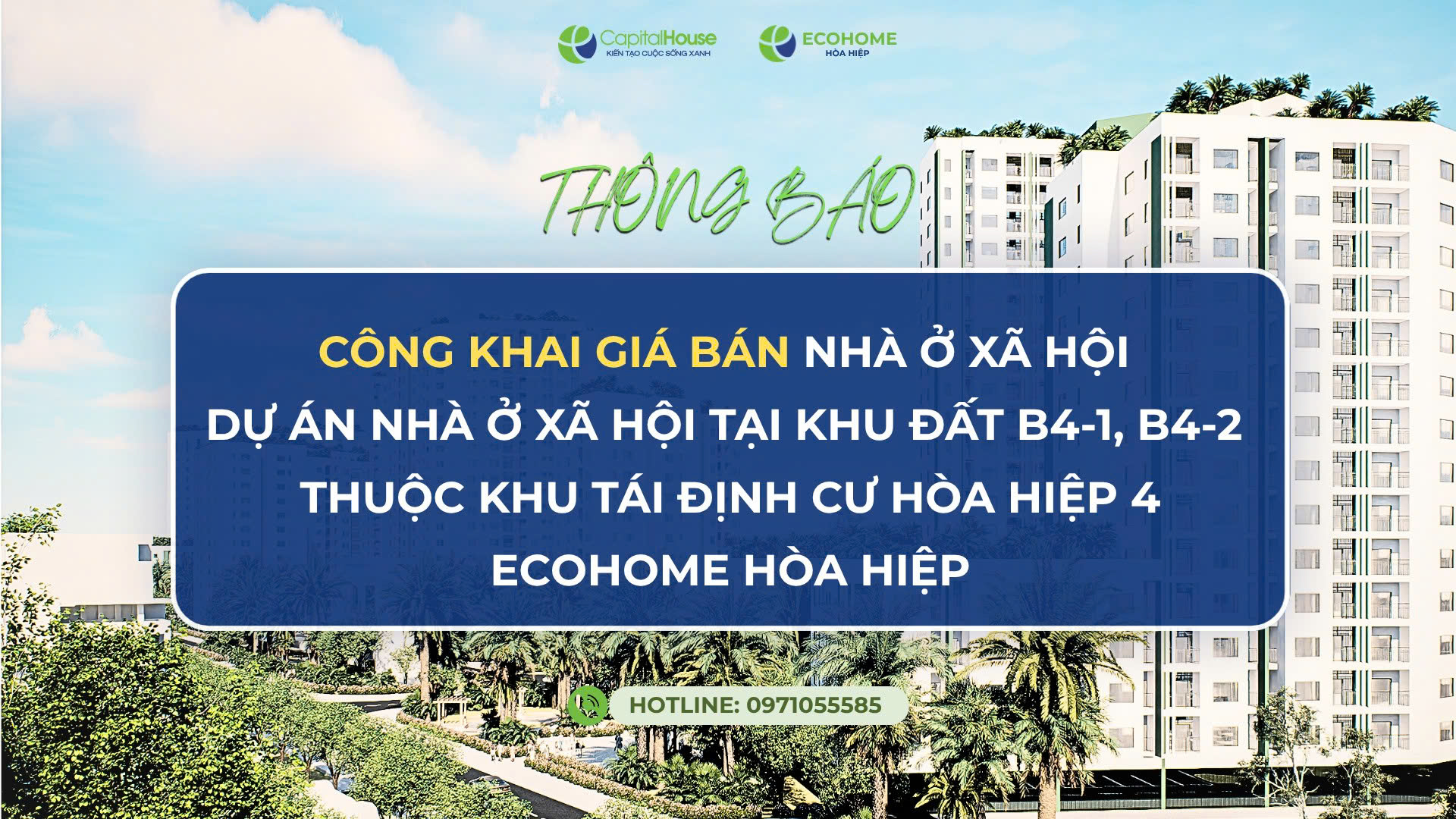 ECOHOME HÒA HIỆP: CÔNG BỐ GIÁ BÁN NHÀ Ở XÃ HỘI DỰ ÁN NHÀ Ở XÃ HỘI TẠI KHU ĐẤT B4-1, B4-2 THUỘC KHU TÁI ĐỊNH CƯ HÒA HIỆP 4