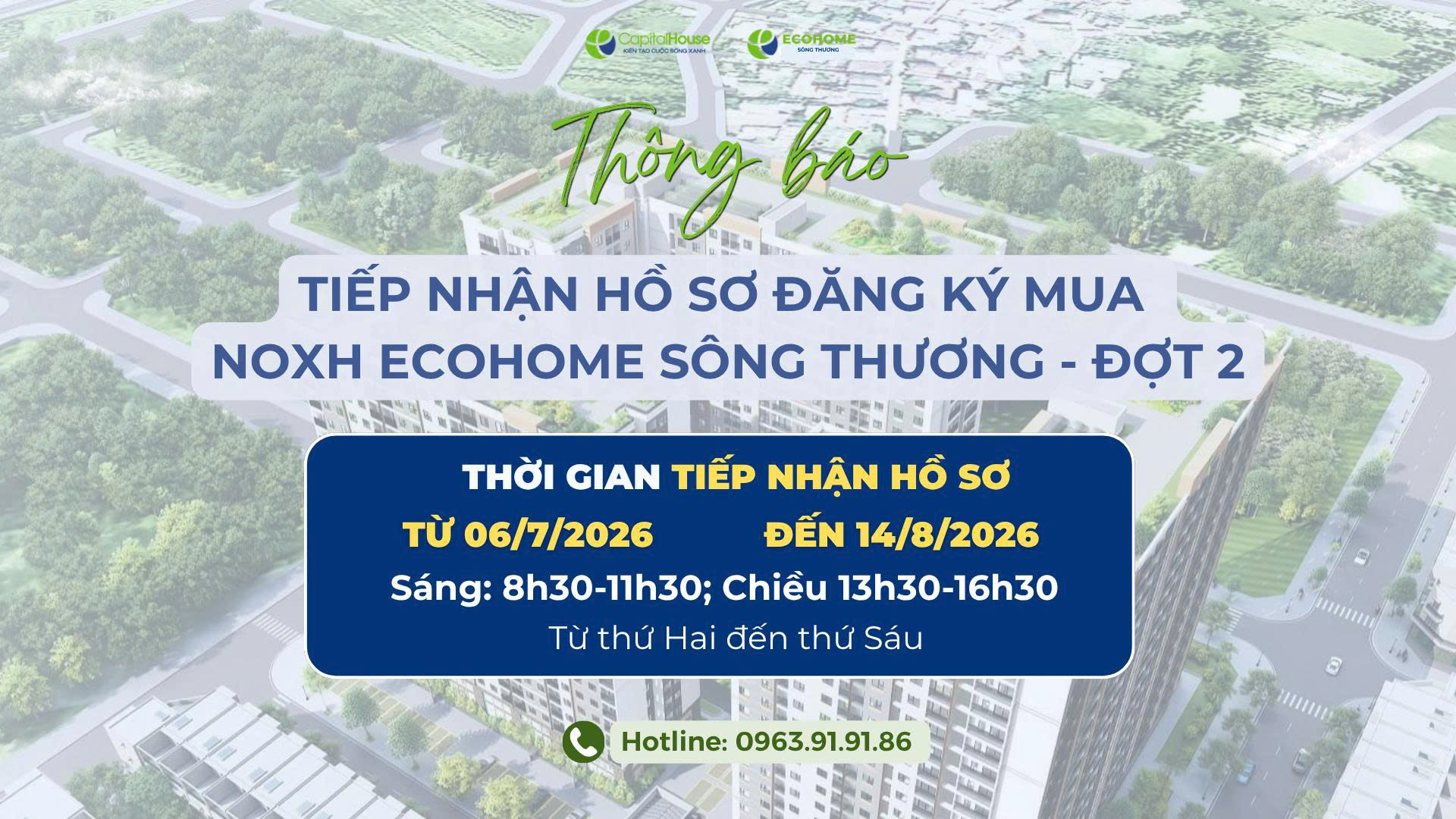 Ecohome Sông Thương: Thông báo Tiếp nhận Hồ sơ đăng ký mua NOXH EcoHome Sông Thương – Đợt 2