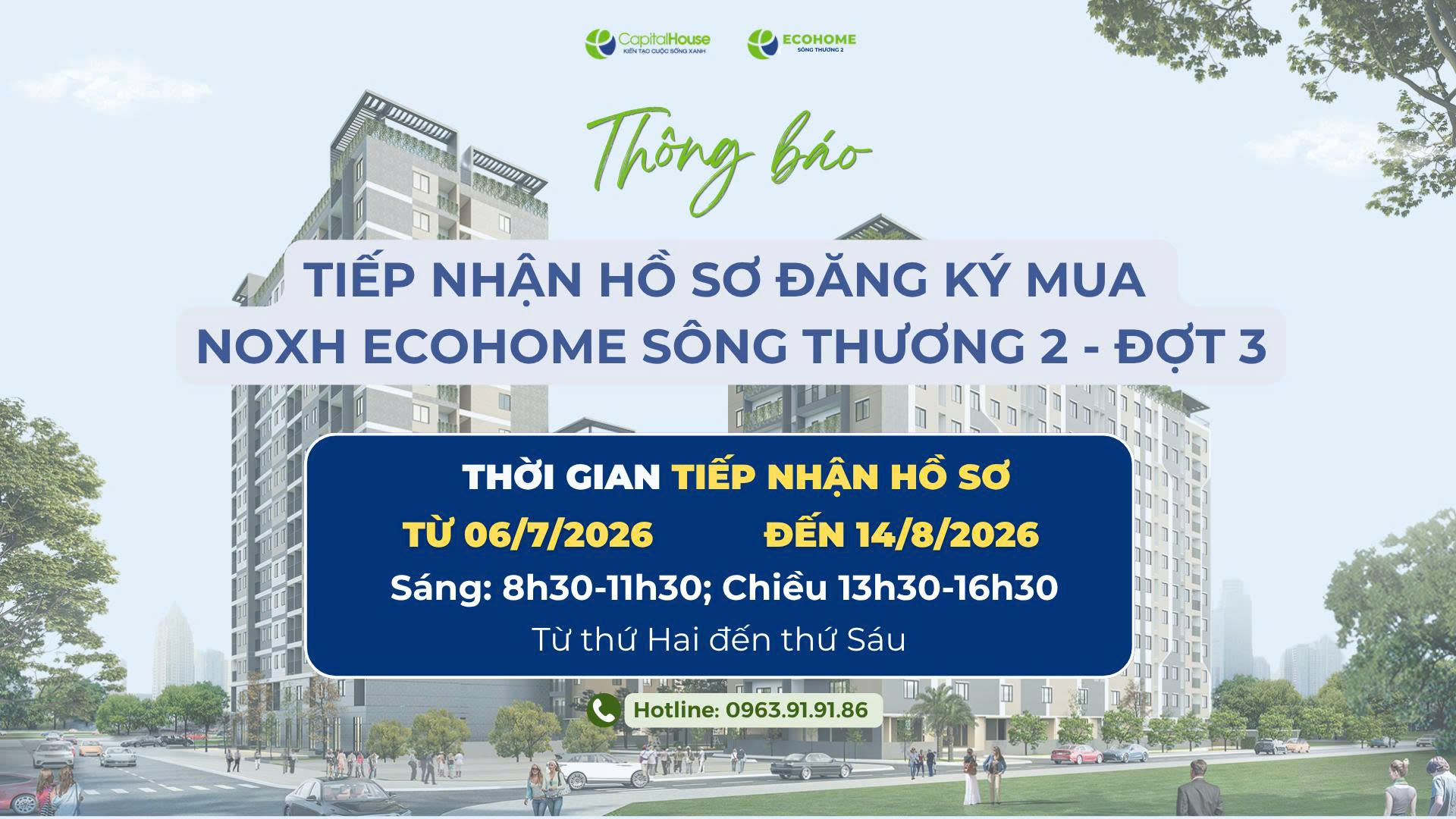 Ecohome Sông Thương 2: Thông báo Tiếp nhận Hồ sơ đăng ký mua NOXH EcoHome Sông Thương 2 – Đợt 3